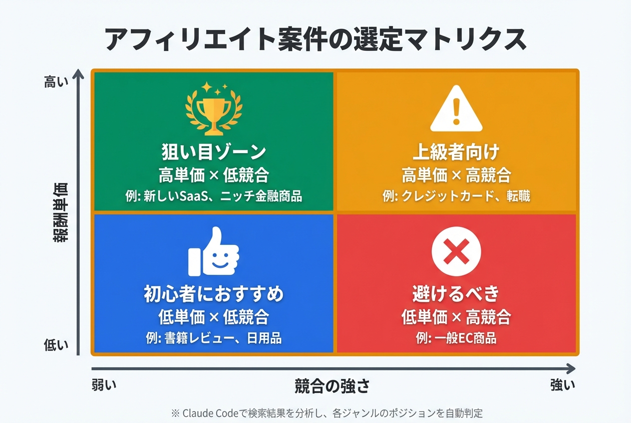 アフィリエイト案件の選定マトリクス